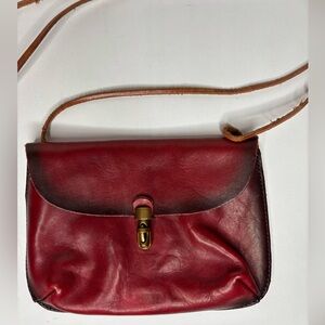 Old Trend Modern Vintage Red Leather Crossbody Purse Small Bag Raw Leather Strap